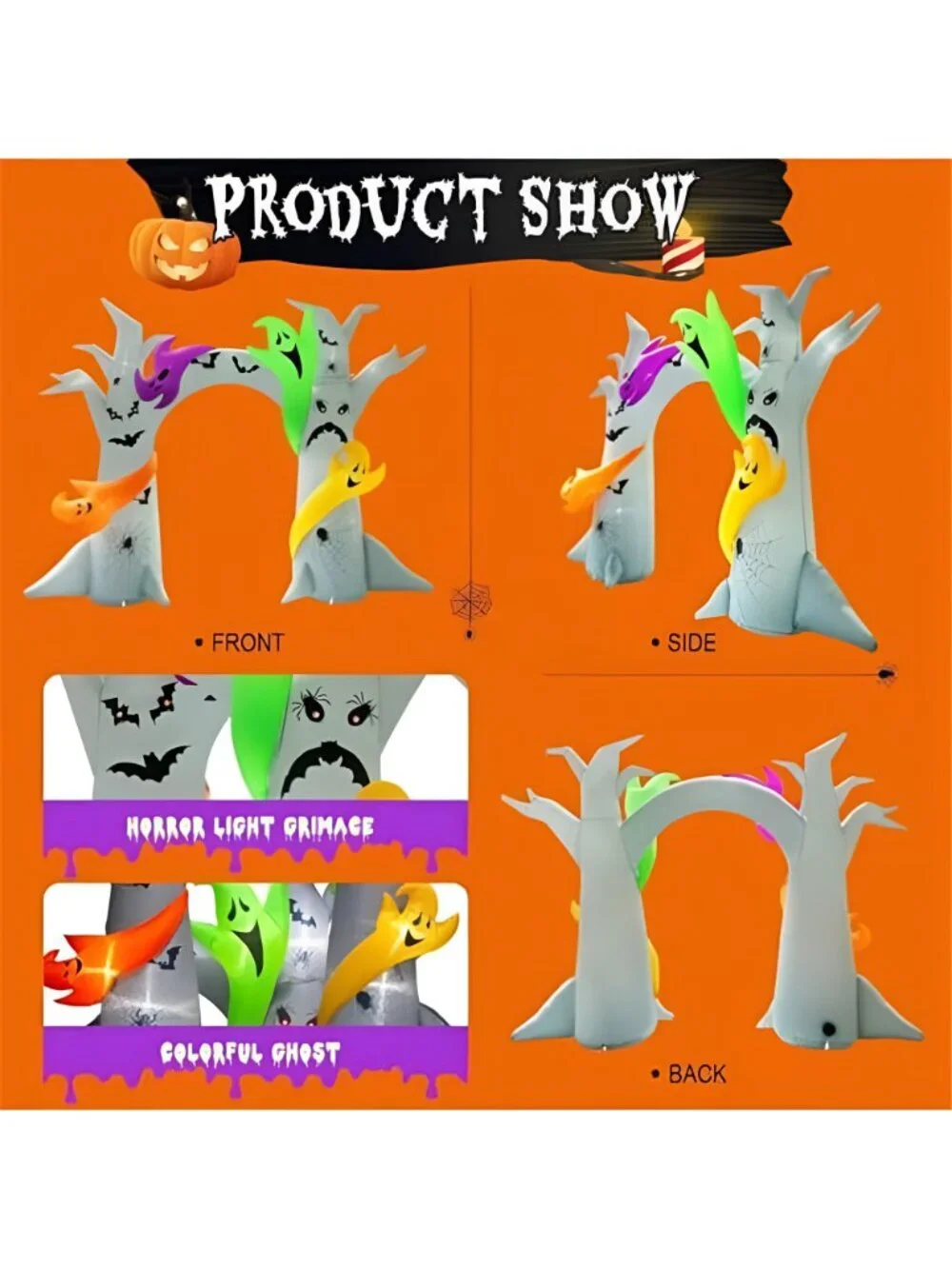 14FT Length X 10FT Tall Halloween Inflatable Tree Arch with 4 Colorful Ghosts,